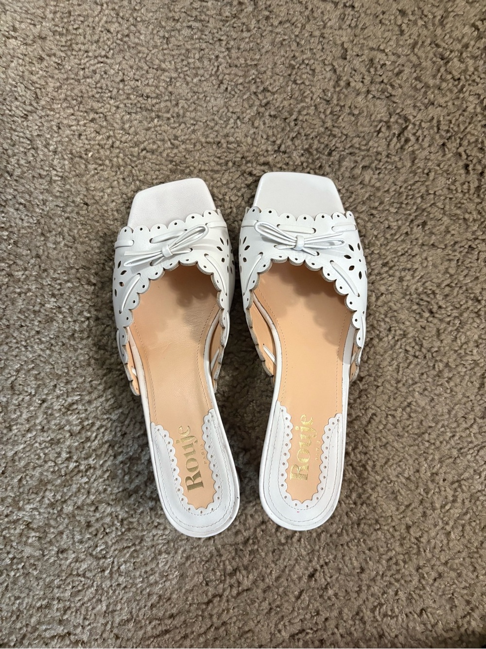 Rouje White Scalloped Leather Mules